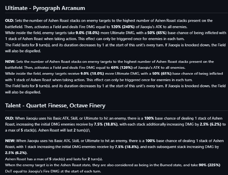 [HSR - 2.4 BETA] Jiaoqiu Changes[HSR - 2.4 BETA] Jiaoqiu Changes