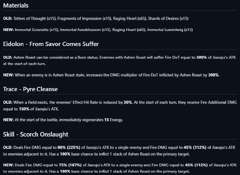 [HSR - 2.4 BETA] Jiaoqiu Changes[HSR - 2.4 BETA] Jiaoqiu Changes