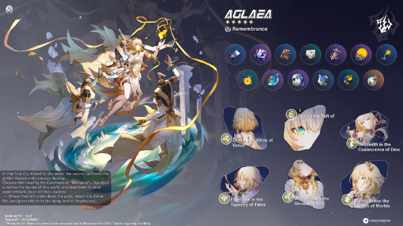 [HSR - 3.0 BETA] Aglaea Infographic (5* Remembrance, Lightning)