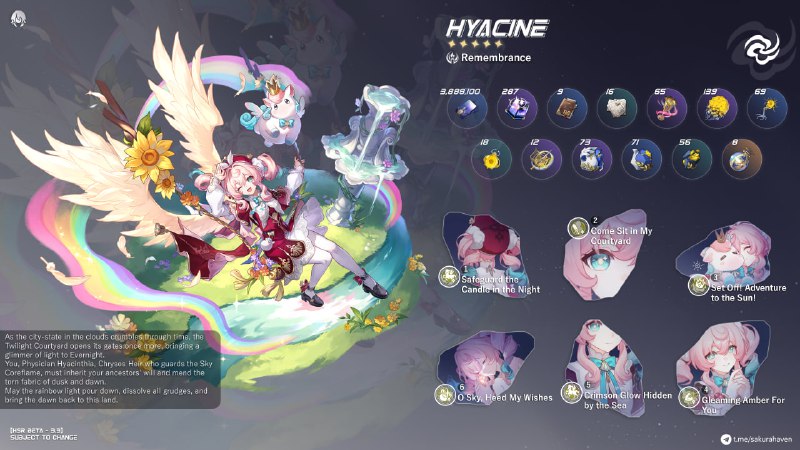 [HSR - 3.3 BETA] Hyacine Infographic (5* Remembrance, Wind)