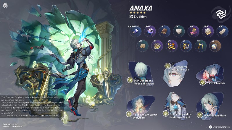 [HSR - 3.2 BETA] Anaxa Infographic (5* Erudition, Wind)