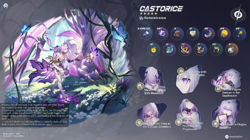 [HSR - 3.2 BETA] Castorice Infographic (5* Remembrance, Quantum)